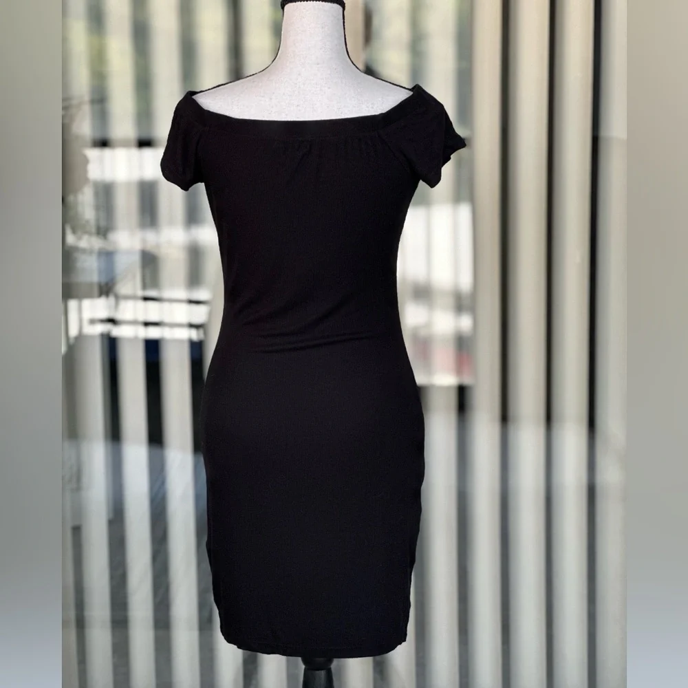 Bebe Black Mini Dress with Rhinestone Logo NWOT - Picture 3 of 6